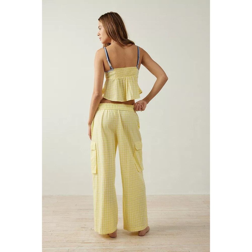 Out From Under Hoxton Pant Yellow Gingham Cargo Pajama Small Cotton - Picture 2 of 5